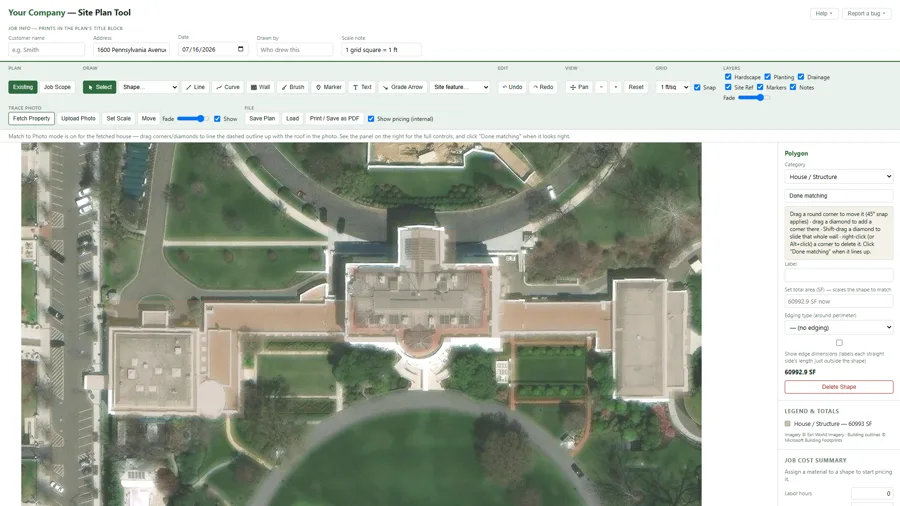 Property satellite view loaded into the planner